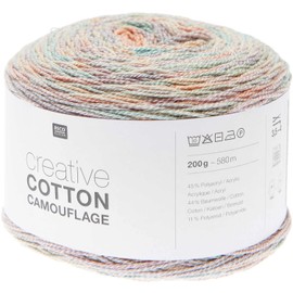 Rico Creative Cotton Camouflage 200 g 580 m | Bobbel Colour Gradient Yarn, Cotton Blend Yarn | Summer Wool for Knitting and Crochet (06 pebble beach)