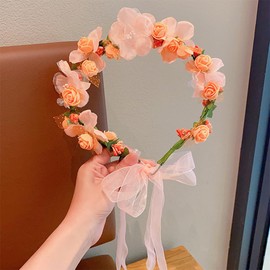 yuruyi Adjustable Flower Crown Headband for Women - Floral Garland Hair Wreath with Crystal Accents Perfect for Weddings Flower Wands Photo Props (Pink Flower Green, Adjustable)