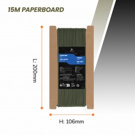 Abma Cord Paracord 3 mm 15 m 100% Nylon Rope Paracord 425 Type II Cord with 3 Cores for Crafts, Camping, Survival - Max. 192 kg (425 lbs) - Army Green