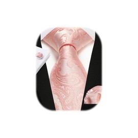 Enlision Mens Pink Ties Set Rose Pink Paisley Tie and Pocket Square Wedding Necktie with Cufflinks Set Formal Business Party