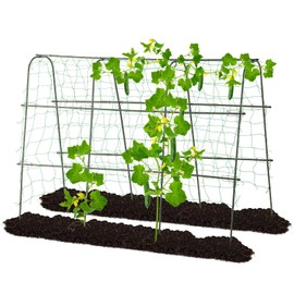 Garden Trellis for Climbing Plants Outdoor，Cucumber Trellis U-Shaped Metal Garden Arch Plant Support with Climbing Net for Vegetable, Flower, Tomato, Bean,Green