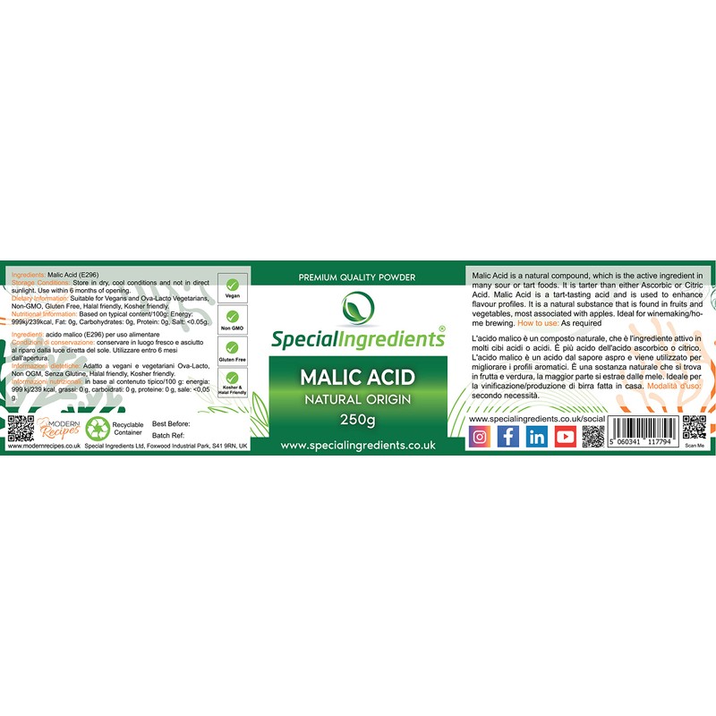 Malic Acid Powder 250g Premium Quality Natural Origin - Vegan,