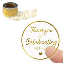 Gold Foil Thank You Stickers Thank You for Celebrating with Us Stickers 500 PCS 1.5" Round Invitation Envelopes Seal Gift Roll Labels for Wedding Birthday Baby Shower Party Favor