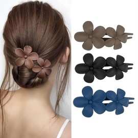 AUTAKI Hair Clips, Set of 3, Flower Shape Hair Clip, Matt, Flower Motif, Hair Clip, Firmly Curled, Hair Clip, Large Size, Women's Hair Accessory, Simple, Stylish, Korean Style, Cute, Elegant, Hair