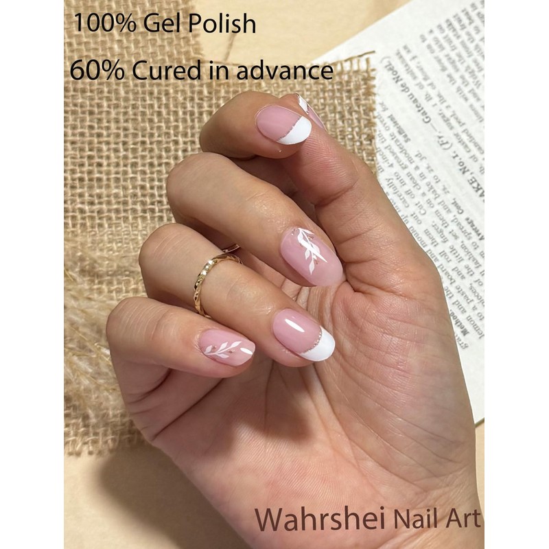 Semi Cured Gel Nail Strips, 20pcs French Leaf, Glitter, Gel