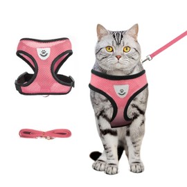 shudyear Summer cat Chest Harness and Leash, Anti-Escape Adjustable Soft mesh cat Leash and Chest Harness Set for All Types of Cats cat Vests(Size M,Pink)