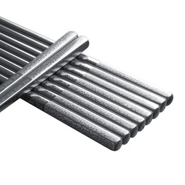 IQCWOOD Chopsticks Reusable, 5 Pairs 304 Stainless Steel Chopsticks, Korean Japanese Chinese Chop Sticks for Sushi & Asian Dishes Non-Slip Dishwasher Safe, Gift Sets - 9.25 Inches