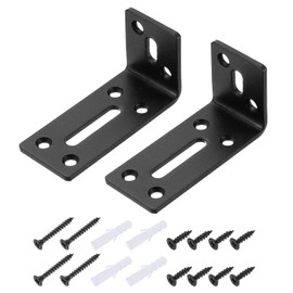 sourcing map 2Pcs Adjustable L-Shape Corner Brace, 40 x 80 x 35mm l Corner Brace Slotted Joint Right Angle Bracket with Screws for Fixing Furniture Wood Shelves Cabinet Shelf, Black