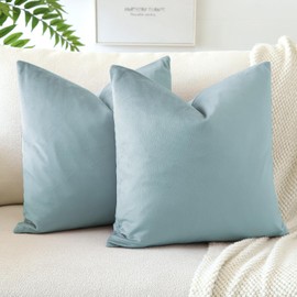 JOTOM Set of 2 Velvet Soft Solid Cushion Covers 45x45 cm Decorative Throw Pillow Covers Square Cushion Case Home Decor Pillow Cases for Couch Sofa Living Room Bedroom 18x18 Inch (Light Blue)
