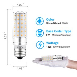 LED Light Bulb 100w Equivalent 1200 Lumen 3000K Warm Daylight White 12W LED Bulb E26 Base Non-Dimmable Ceiling Fan Light Bulbs for Home Indoor LED Corn Light Bulb Pack of 4