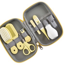 Pilipane 8 in 1 Baby Grooming Kit, Infant Healthcare & Safety Set with Hair Brush, Nail Clipper, Nasal Aspirator, Finger Toothbrush, Scissors - Newborn Essentials for Baby Care (Yellow)