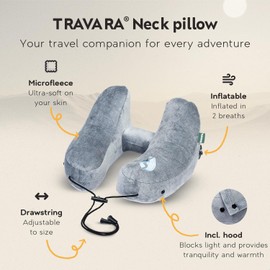 TRAVARA Neck Pillow Airplane - Inflatable Travel Pillow - Neck Pillow Airplane - Travel Neck Pillow - Airplane Pillow - Neck Support - Travel Pillow for Sleeping - Travel Pillows for Airplanes