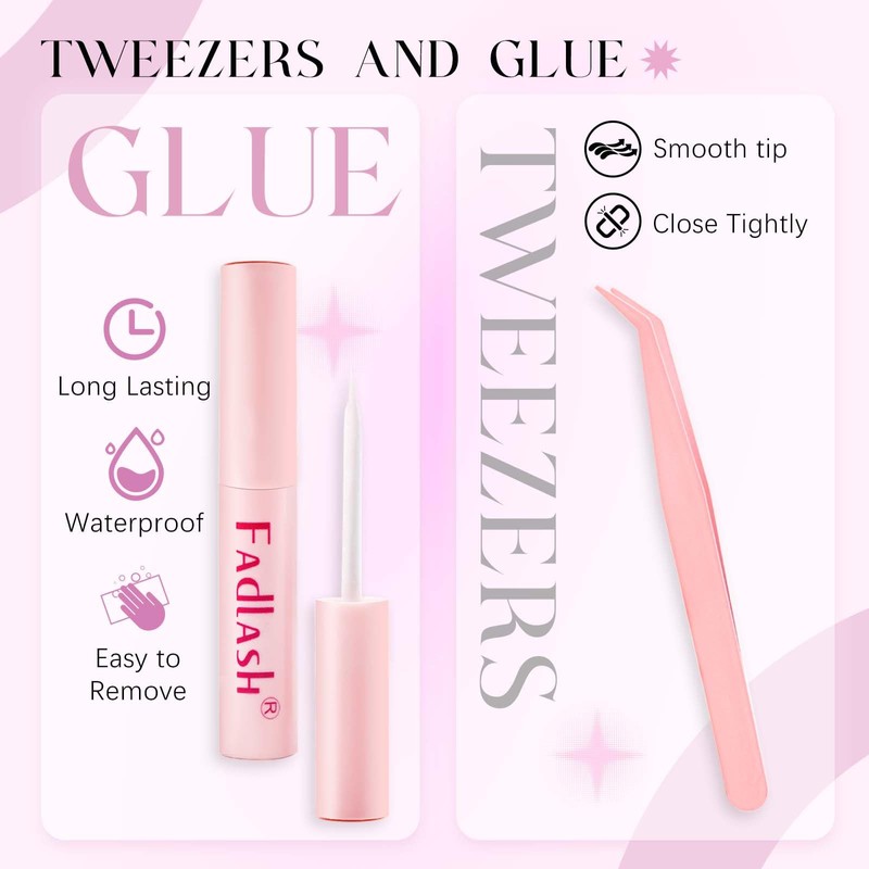 Fadlash Half Eyelash Extensions, Eyelash Glue and Eyelash Tweezers for