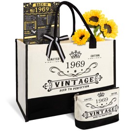 56th Birthday Gifts for Women Canvas Tote Bag Travel Gear, Unique 56 Years Old Birthday Gifts for Girlfriend Sister Friends Her, Vintage 1969 Handbag & Cosmetic Bag & Back in 1969 Poster