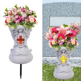 QZWHLSM Cemetary Grave Decorations,Garden Angel Statue Vases with Cross Solar LED Light,Human Memorial Gifts,in Memory of Loved One,Condolence,Bereavement Gifts.