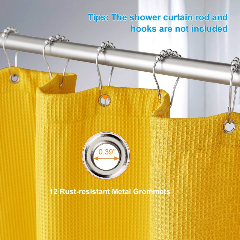 AmazerBath Waffle Shower Curtain, Bright Yellow Shower Curtain Fabric with