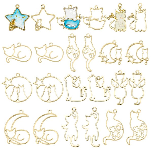 OLYCRAFT 24Pcs Cat Open Back Bezel Pendants Star with Cat
