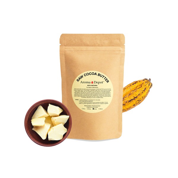 Raw Cocoa Butter 2lb. / 32 oz Unrefined 100% Natural Pure Great for Skin, Body, Hair Care. DIY Body Butter, Lotions, Creams Reduces Fine Lines, Wrinkles, used for eczema psoriasis. FOOD-GRADE