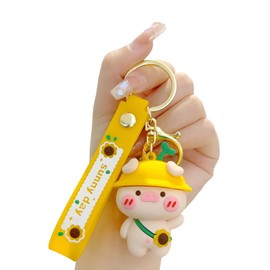 TOU-BEGUIN Charms Keychain, Cute Kawaii Dancing Pig Car Key Ring Decoration, Delicate Handbag Keys PVC Accessories Gifts for Kids Boys Girls Women Pink