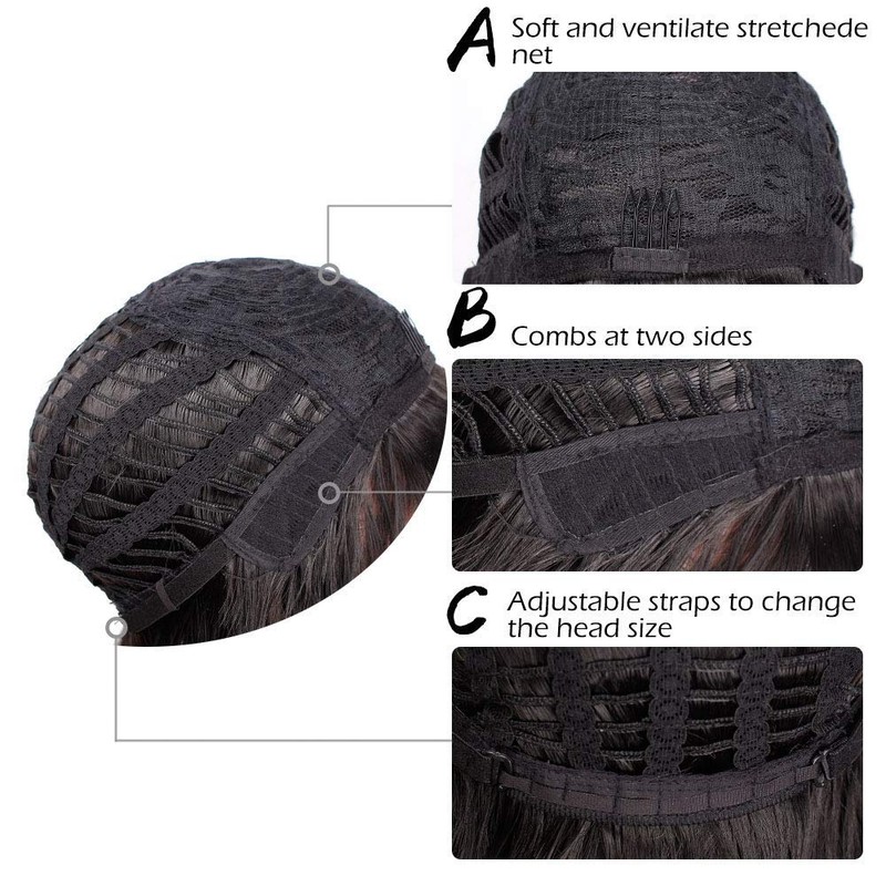 ColorfulPanda women's wig black brown short bob curls wigs