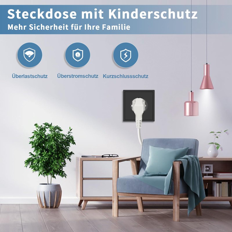 CNBINGO Single Socket Black Matt 1 Way Socket Flush-Mounted Schuko