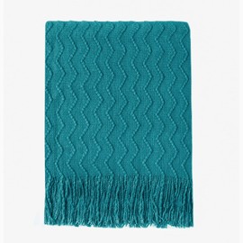 BOURINA Textured Solid Soft Sofa Throw Couch Cover Knitted Decorative Blanket, Teal, 152x203cm