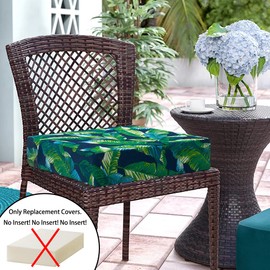 Magpie Fabrics Patio Cushion Covers Set of 2(Replacement Cover only, No Insert!), Waterproof Indoor Ourdoor Deep Seat Chair Cushion Slipcover with Ties(20x18x4 Inch, Green Lagoon Leaves)