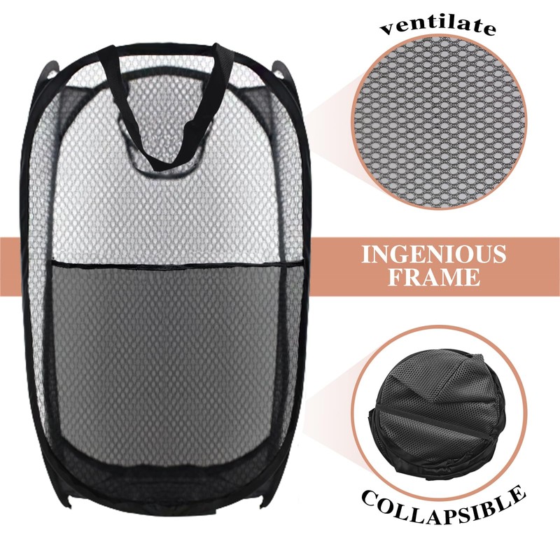 Buyongwant Collapsible Pop Up Laundry Hamper, Mesh Foldable Laundry Basket,