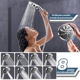 AguaLibre Regadera para Baño Alta Presion Cabezal de Ducha de 8+2 Modos Regadera de Telefono para Baño Ducha de Regadera de Mano con Manguera de 1,5 Metros con Función de Filtro y Soporte Ajustable