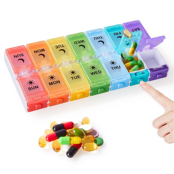 Quauli Weekly Pill Organizer 2 Times a Day, Large Pill