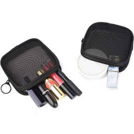 Mesh Travel Toiletry Bag, Transparent Standing Pouch, Portable Shaving Washing Kits Organizer (Black, One Size)