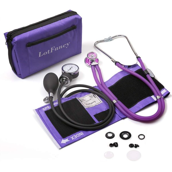 LotFancy Aneroid Sphygmomanometer with Stethoscope Kit, Universal BP Cuff (10”-16”), Adult Professional Manual Blood Pressure Monitor, Zipper Case Included, Purple