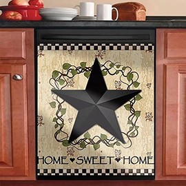 Black Prim Barn Star and Wreath Dishwasher Cover Decorative Magnet Dishwasher Covers for The Front Dishwasher Door Magnet Cover Sticker for Dishwasher Magnetic Dishwasher Cover Panel Decals Kitchen