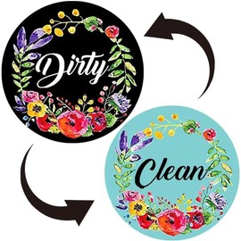 Flower Dirty Clean Dishwasher Magnet,Kitchen Reversible Dish Washer Magnet Sign, Refrigerator Magnet Flip with Magnetic Plate,Dishwasher Magnet Clean Dirty Sign Magnet,Home Kitchen Accessories