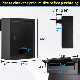 Toriexon Through The Door Drop Box, 16.5" x 12.5" x 6" Mail Slots for Doors, Adjustable Chute Door Mail Slot with Combination Lock, Suitable for Door Thickness 1.18” to 2.36” for Home Office