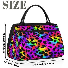 Colorful Leopard Print Weekender Bag for Women Foldie Gym Duffle Bags Canvas Compact Workout Bags Carry On Tote Bag Sport Travel Overnight Sleepover Hospital for Traveling Luggage