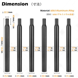 TRIWONDER Seat Post Bicycle Saddle Post 25.4mm 27.2mm 28.6mm 30.4mm 30.8mm 31.6mm 350mm Mountain Bike Road Bike Bike Bike Seat Post (01 Black, 25.4x350mm)