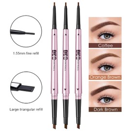 SLZZ 2 PCS Eyebrow Pencil, 3D Long Lasting Waterproof Eyebrow Makeup with Dual Ends, Professional Brow Enhancing Kit with with Eyebrow Spoolie Brush Set(Oranget Brown)