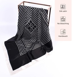 EIysee 35 x 35 Women's Fashion Pattern Large Square Silk Like Hair Scarf Head Sleeping Wrap Satin Neck Bandana for Gift… (Stripes-black)