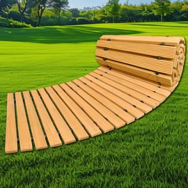 KUAGINZUHE 6FT Wooden Garden Pathway, Outdoor Roll Out Cedar Curved Walkway, Anti-Slip Patio Path Decorative Boardwalk for Beach, Lawn, Wedding & Party Pathways