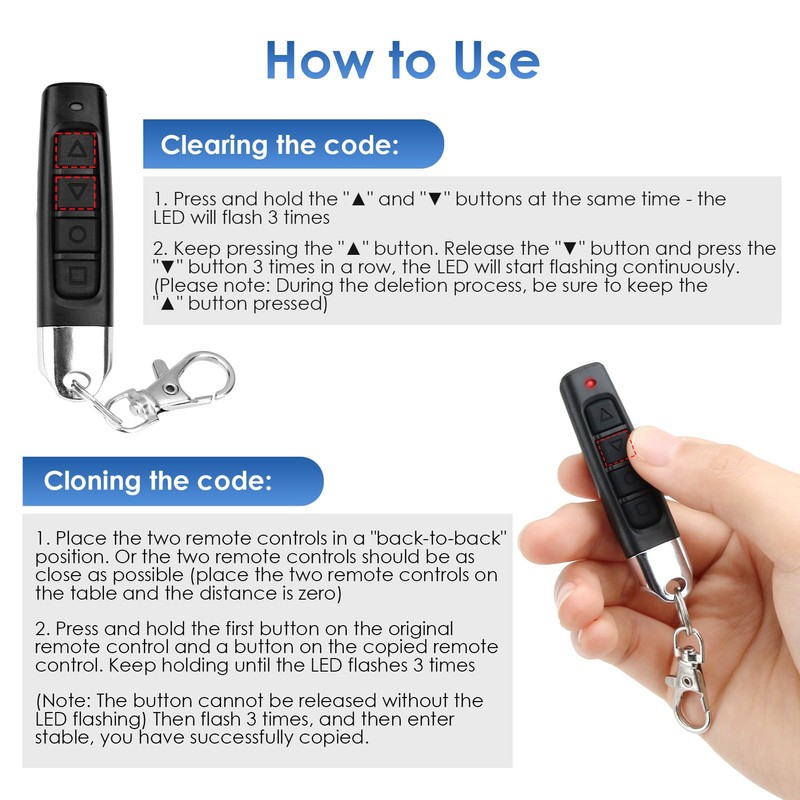 Pack of 3 433 MHz Remote Control Garage Door, Remote