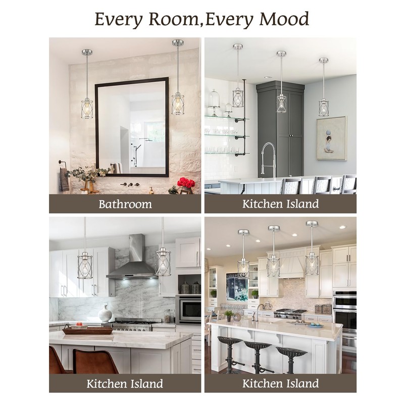Osimir Brushed Nickel Pendant Lights Kitchen Island 2 Pack, Mini