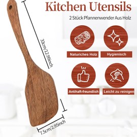 Pack of 2 Wooden Cooking Spoons and Spatulas - Dishwasher Safe, Wooden Spatula and Spatula for Your Kitchen