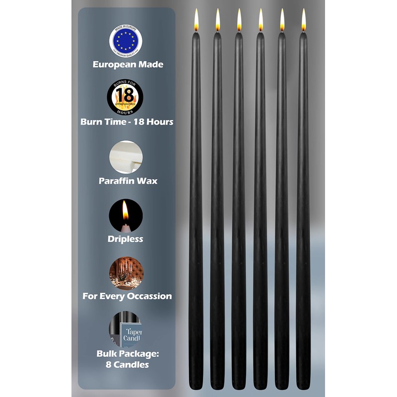 Hyoola Tall Taper Candles - 20 Inch Black Unscented Dripless