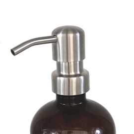 2 Pack Thick Amber Glass Pint Jar Soap Dispenser with Silver Stainless Steel Pump, 16ounce Boston Round Bottles Dispenser with Rustproof Pump for Essential Oil, Lotion Soap