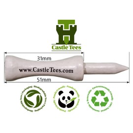 Castle Tees White 40 x 51mm 2 inch White Premium Bamboo Golf Tees in a Tin with Free Ball Marker & Free Pencil. Twice the strength of regular bamboo very strong & durable & a Great Golf Gift.