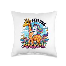 Feeling Magical Unicorn Giraffe Dreamland Throw Pillow
