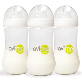 Avima Baby biberones anticólicos de 12 oz para bebés amamantados - Tetinas de flujo rápido, botella de cuello ancho, sin BPA - 9-12 meses, etapa 3 (paquete de 3)
