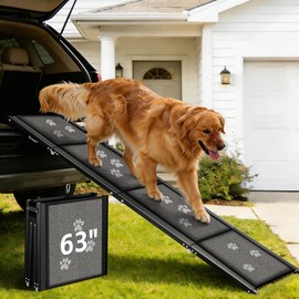 Dog Ramp for Car 63" Long & 17" Wide Portable Dog Ramps for Large Dogs Non Slip Rug Surface Extra Wide Steps for SUV Car and Truck Folding Dog Ramp Supports Up to 250LBS
