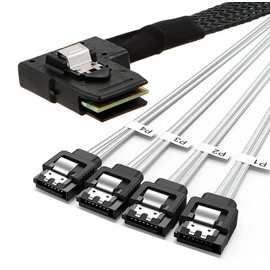 MITATTOK Mini SAS Cable, SFF-8087 to 4*SATA Left Angle to Straight High-Speed Data Transfer for SAS/RAID Controllers, Backplanes, and Servers, 15CM/26CM/59CM/80CMFT